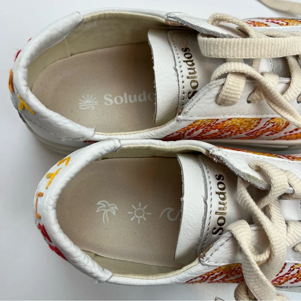 Soludos Hot Stuff Ibiza Platform Sneaker Womens Size 7 White‎ Multi Lace-Up NEW